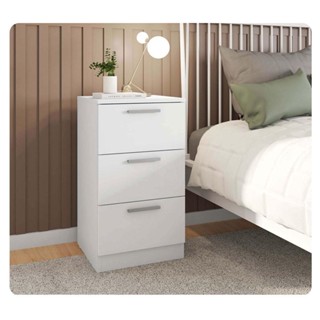 Mesa De Cabeceira Para Quarto 3 Gavetas Sleep Branco Caemmun
