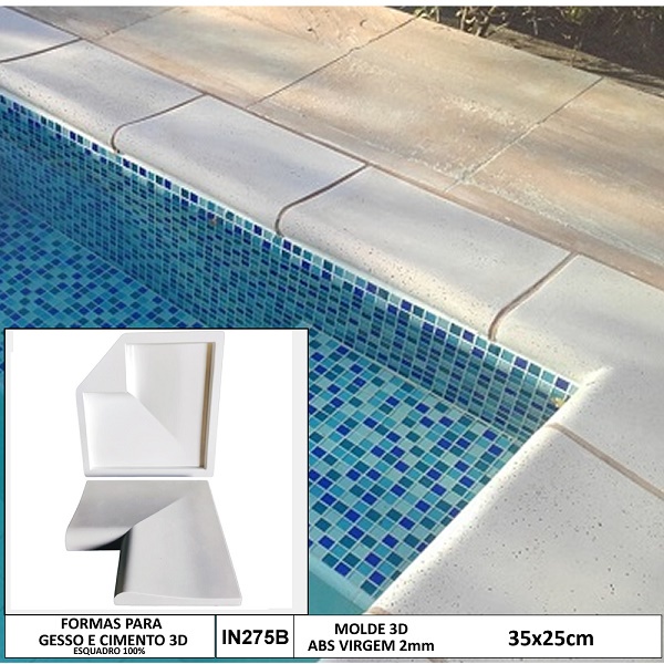 Forma 3d Canto Borda piscina Peito de pombo 35x25cm ABS 2mm Molde para canto de piscina