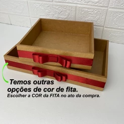 Bandeja de MDF com fita/laço cetim | 20x20cm OU 20x30cm - Para toalete banheiro festa casamento, aniversário