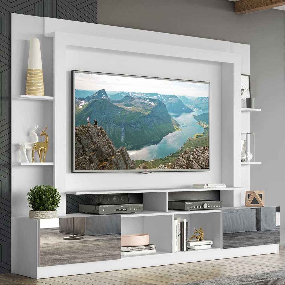 Rack c/ Painel TV 65" Portas c/ Espelho Oslo Multimóveis Branco em Oferta na Shopee