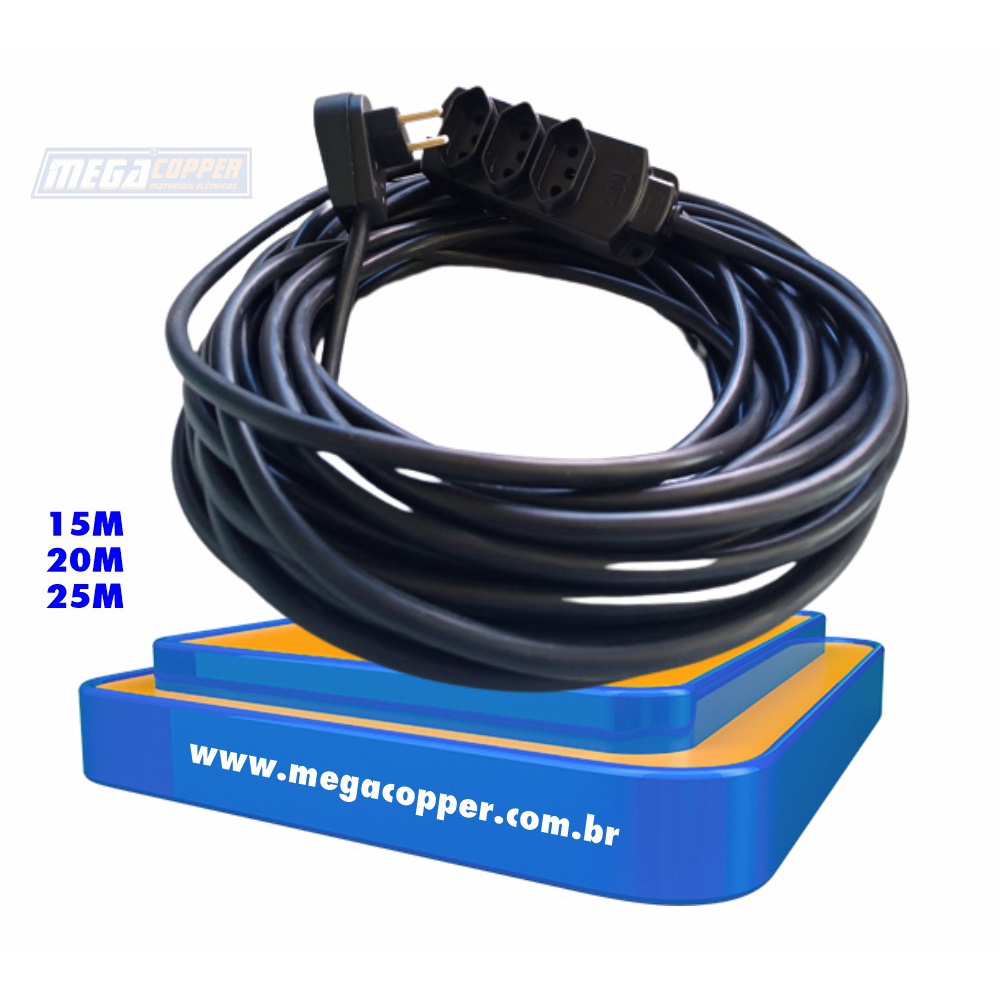 Extensão Reforçada Cabo PP 1.5mm 1kw 15 metros 20 metros 25 metros