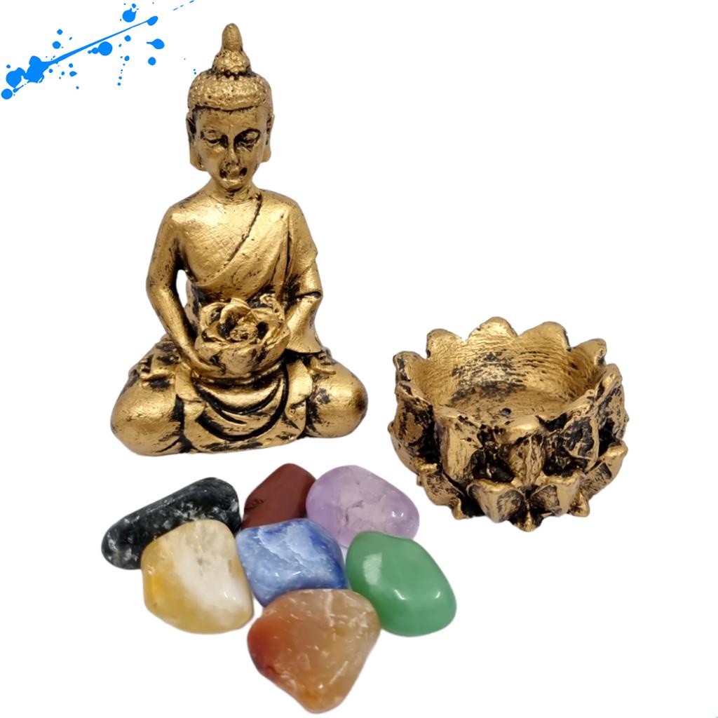 Imagem Kit Estatua de Buda + Castical + Pedras dos Chakras