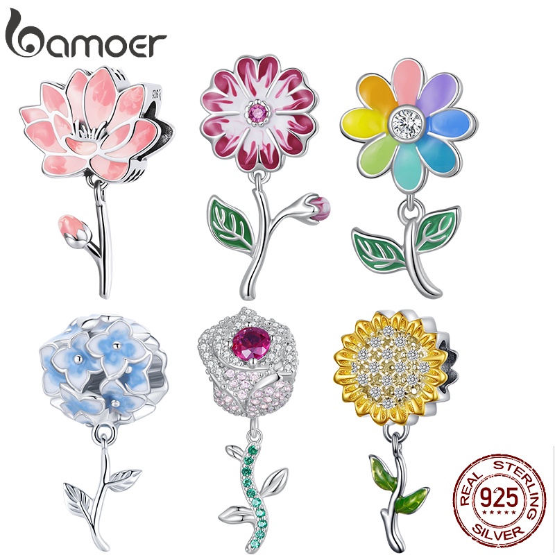 Bamoer 925 Flores De Prata Série De Rosas/Pingente De Moda Lotus Para Acessórios