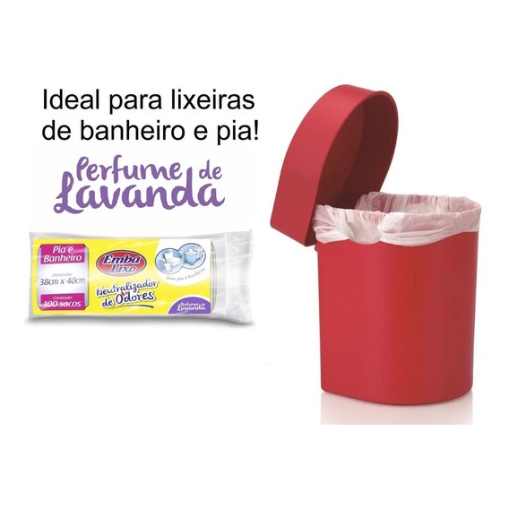 Saco de Lixo Pia E Banheiro 100 Unid Neutralizador Odores Perfumado Lavanda Embalixo em Oferta na Shopee