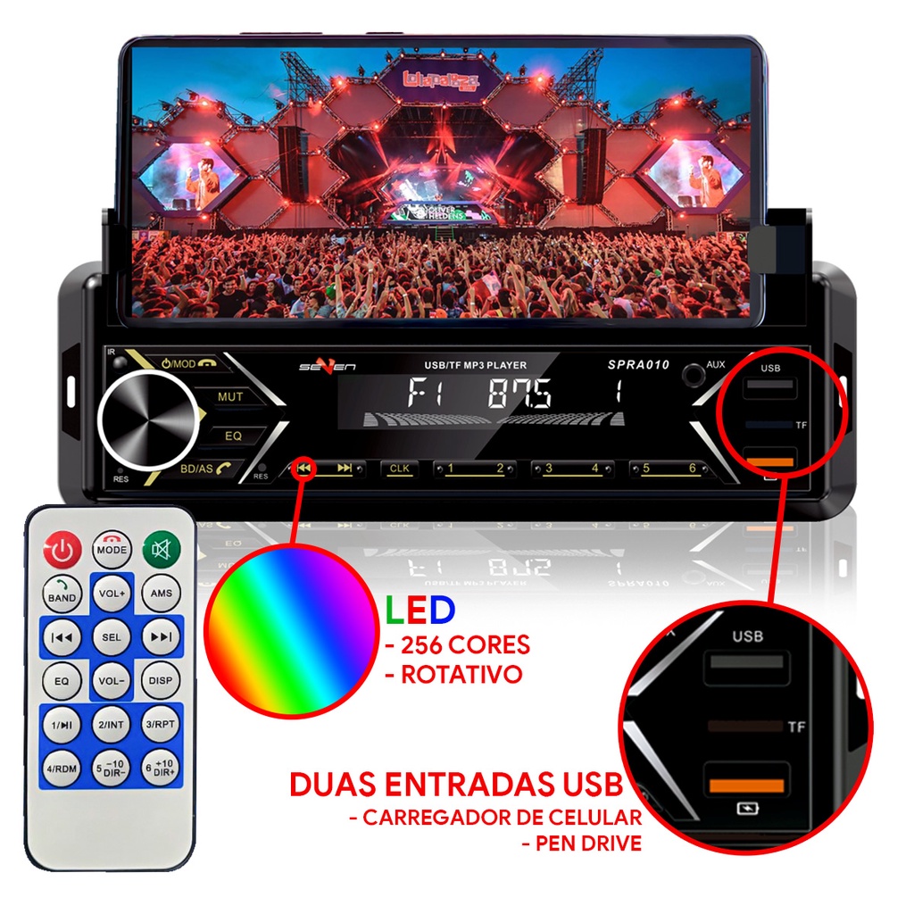 Radio Para Carro Mp3 Com Suporte Para Celular 2 Entrada Usb em Oferta na Shopee