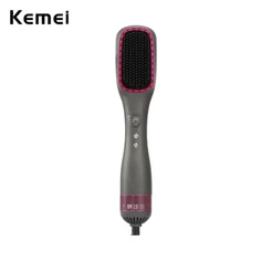 Escova Elétrica De Cabelo Kemei Secador Multifuncional De Um Passo Ion-Alisamento De Íon-Penteador De Ferro De Cacho Ar Quente Ferramenta De Estilo