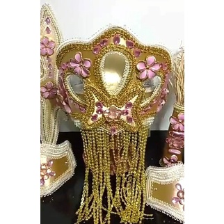 Paramenta De Iansã Dourado E Rosa Coroa Oya Ade Luxo