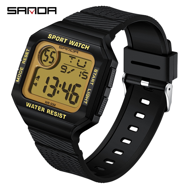 SANDA Quadrado Cronômetro De Tela Grande Moda Luxuoso Casual Impermeável Relógio Homem Presente 2129-12 em Oferta na Shopee