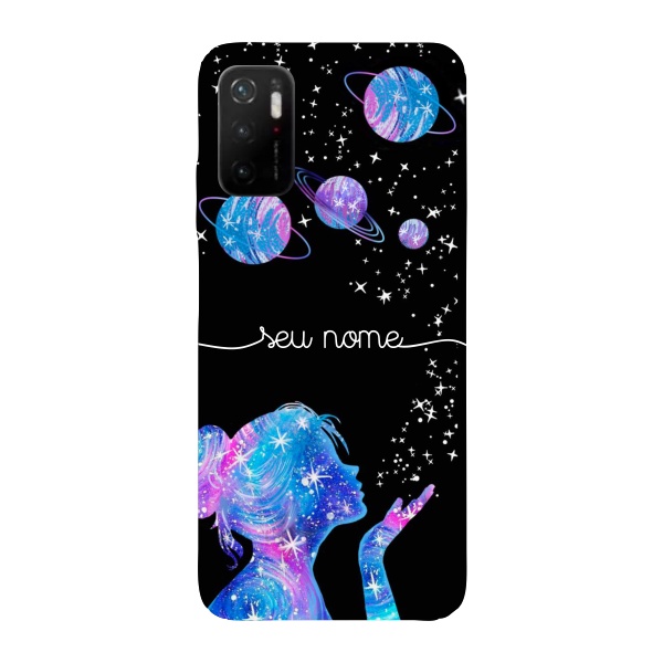 Capinha para Xiaomi Poco M3 Pro Anti Impacto Personalizada - Menina Universo com nome manuscrito