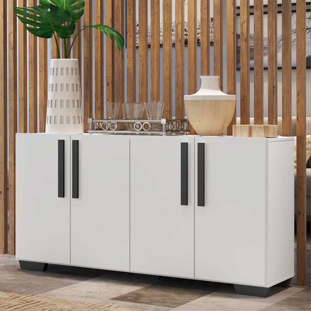 Aparador Buffet 4 Portas com Pés Quadrados Viena Multimóveis Branco/Preto em Oferta na Shopee