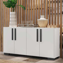 Aparador Buffet 4 Portas com Pés Quadrados Viena Multimóveis Branco/Preto