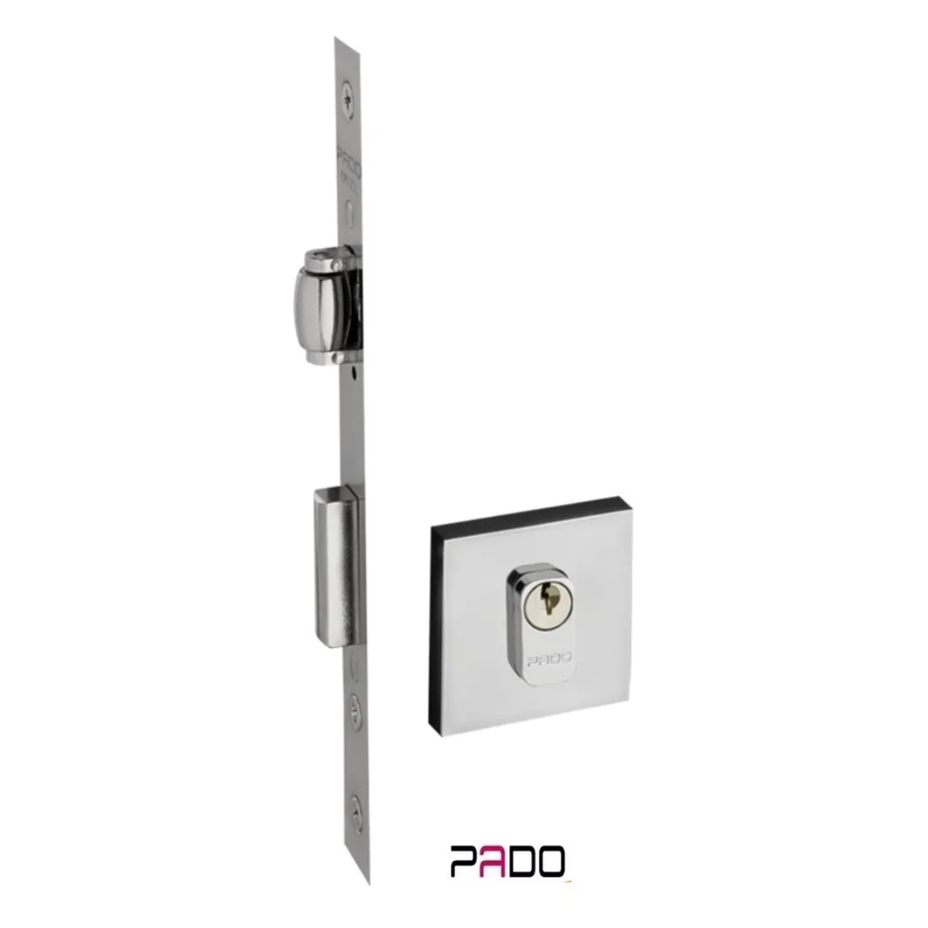 Fechadura Pado Rolete Para Porta Pivotante Cilindro 90mm Cromado Roseta Quadrada