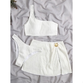 2023 Novo Conjunto De 3 Peças Traje De Banho Feminino Tanga Roupa Sexy Um Ombro Micro Biquíni Com Saia Branca Praia em Oferta na Shopee