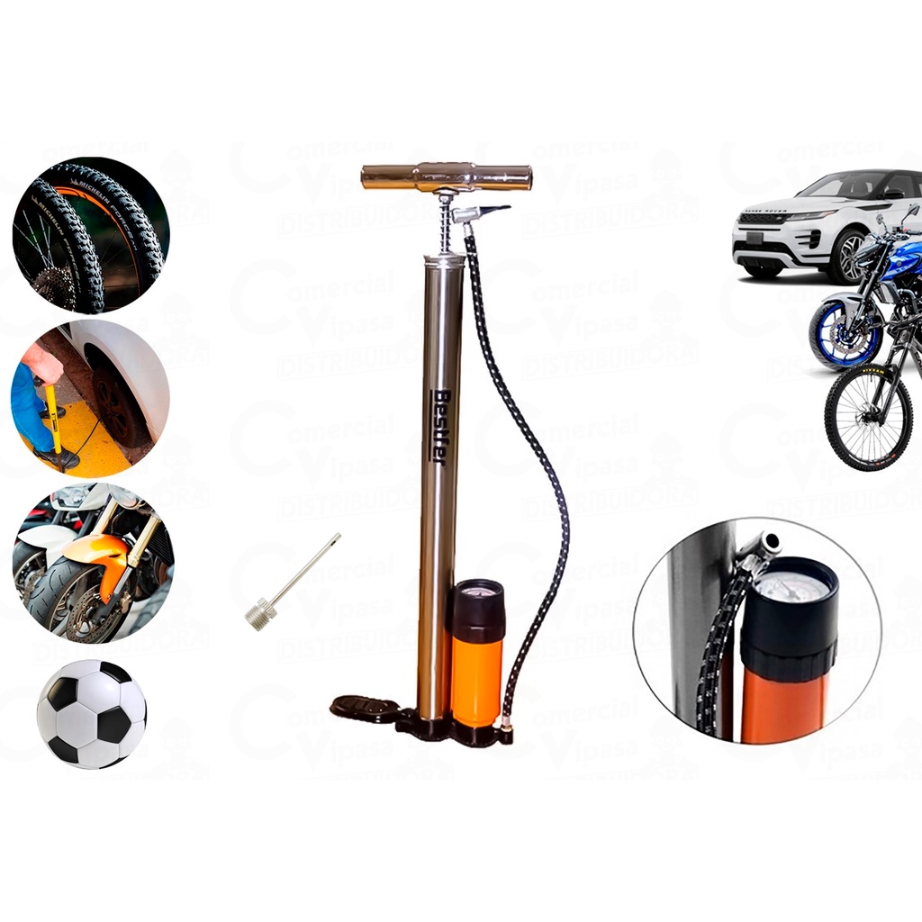 Bomba De Ar Enchendor de Pneu Manual com Manômetro Para Pneu Bola Bicicleta Moto Automotivo