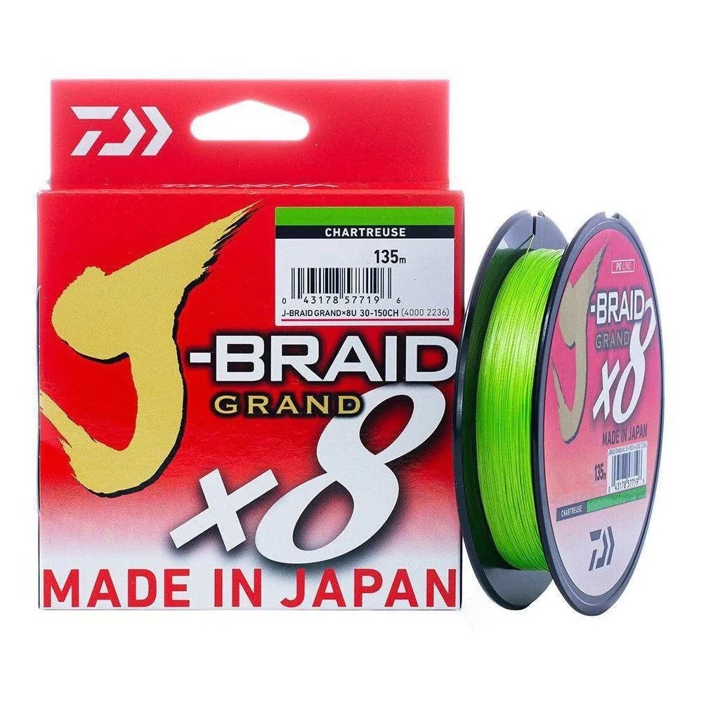 Linha de Pesca Multifilamento Daiwa J-Braid X8 Verde Limao - 30lbs - 0.28mm - 135m