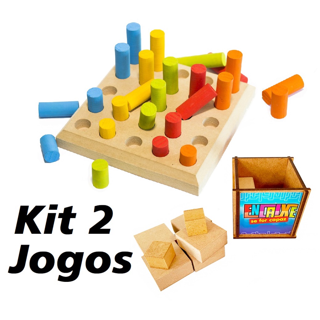 Kit PINOS DE ENCAIXE + Jogo ENCAIXE SE FOR CAPAZ Brinquedo Educativo Montessori Infantil