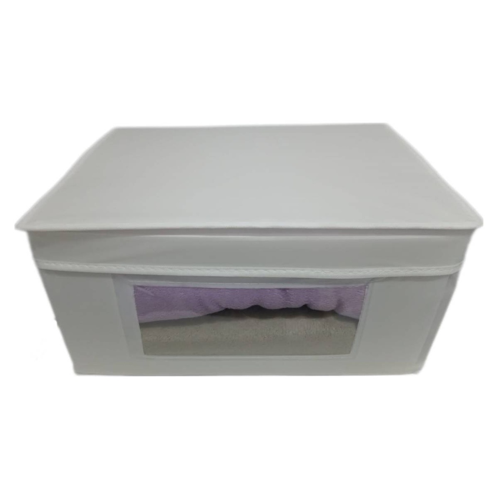 Caixa Organizadora Compacta Multiuso TNT Dobrável Com Visor Tampa Para Guarda Roupa 40cm x 30cm x 20cm Branca