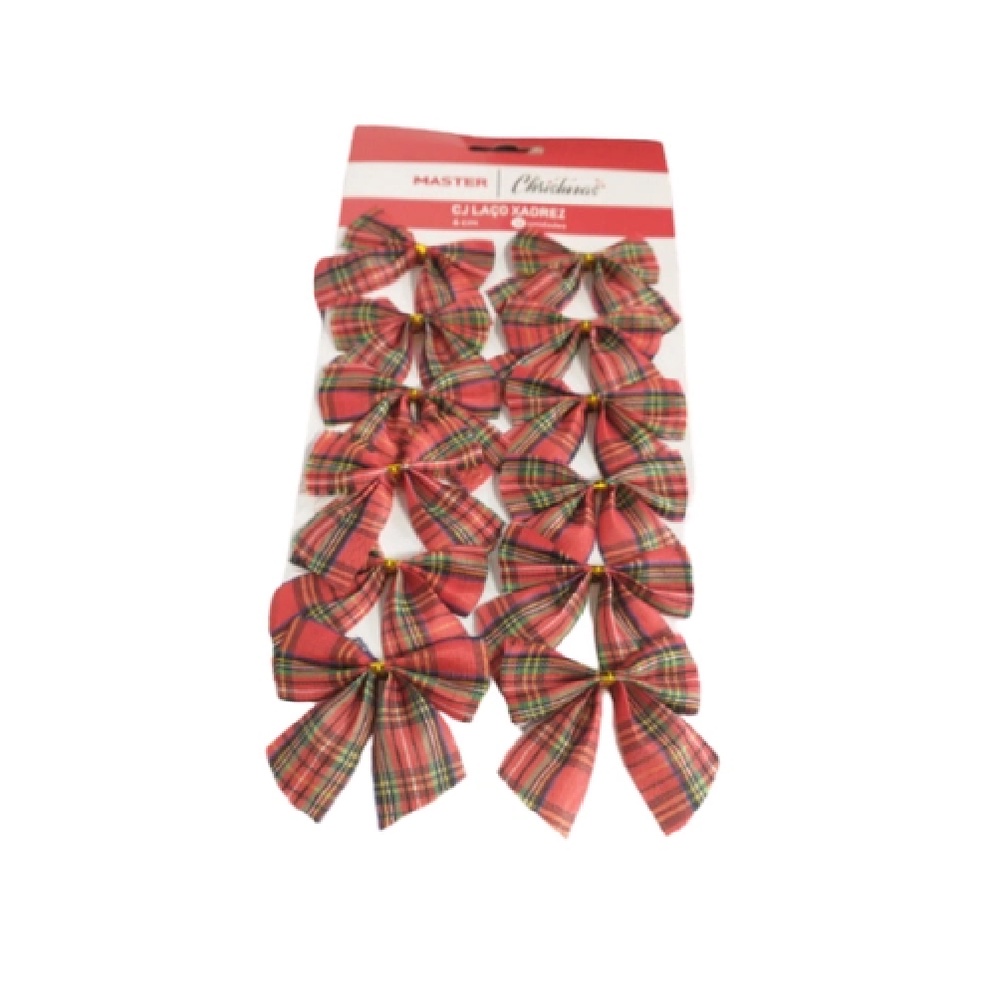 Kit 12 Laços Modelo Xadrez 5cm Enfeite Natal Prender Arvore