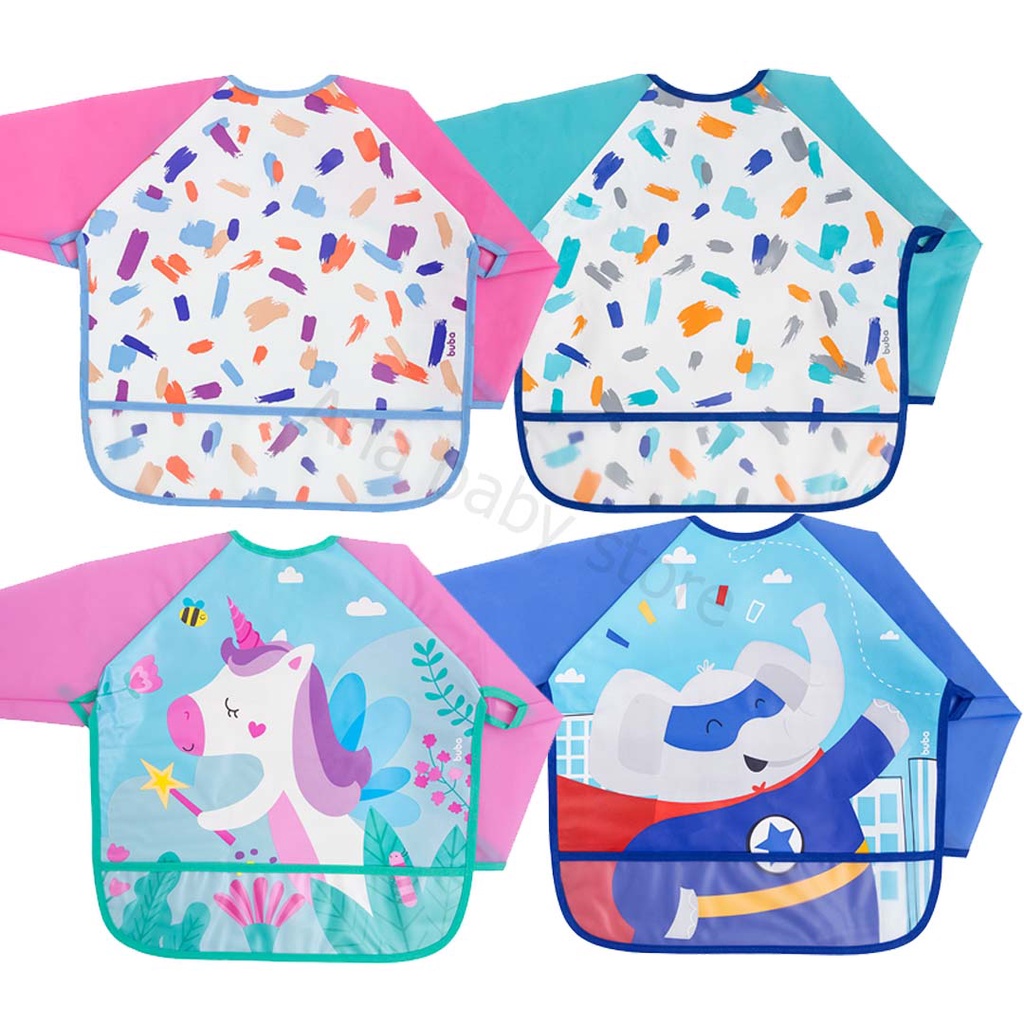Novo Avental Babador Impermeável Com Manga Longa Pega Migalhas Buba