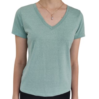 Baby Look Camiseta Feminina Básica Lisa Algodão Fio 30 gola V Branca Preto verde azul claro