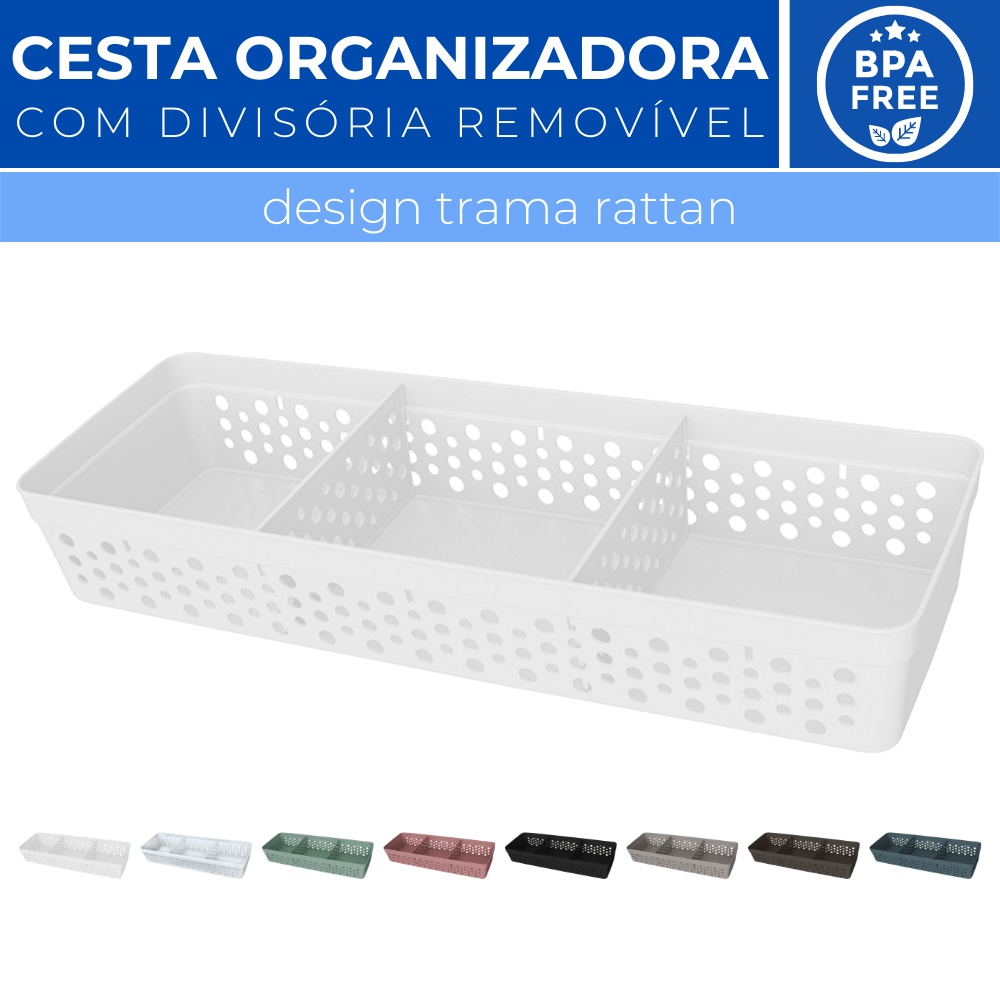 Cesto Organizador Trama Rattan c/ Divisoria Removivel 34x11