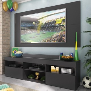 Rack com Painel TV 65" Holanda Multimóveis BR3059  Preto em Oferta na Shopee