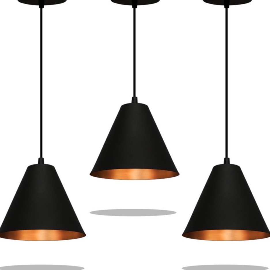 KIT 3 Spoft Licon Lustres Preto Textura Bronze Decoração Iluminarias