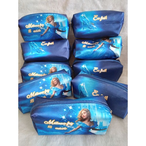 Kit 16 Necessaire Box Lembrancinha Personalizada Para Aniversário de 15 anos Tema Cinderela