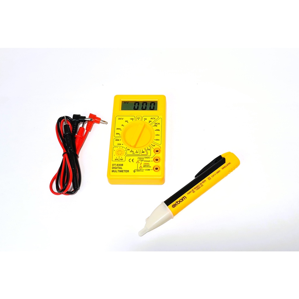 MULTÍMETRO DIGITAL DT-830B COM CABO PONTA DE TESTE  + CANETA TESTE CORRENTE ELÉTRICA