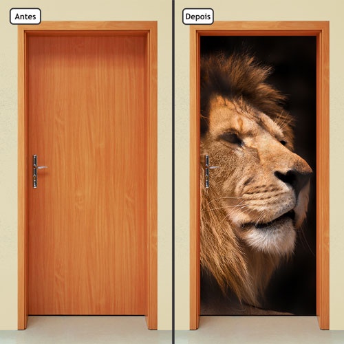 Adesivo Decorativo de Porta Parede Vidro Sala Cozinha Banheiro Casa Decoração Animais Leão