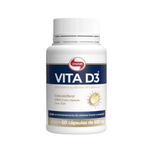 Kit 2X: Vita D3 Vitamina D 2.000UI 500mg Vitafor 60 Cápsulas
