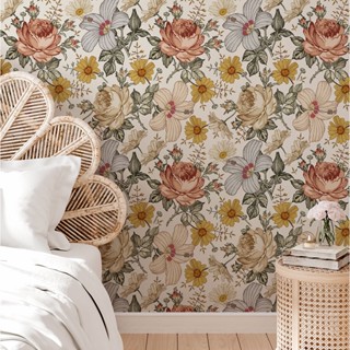 Papel de Parede Adesivo Decorativo Efeito Floral Vintage