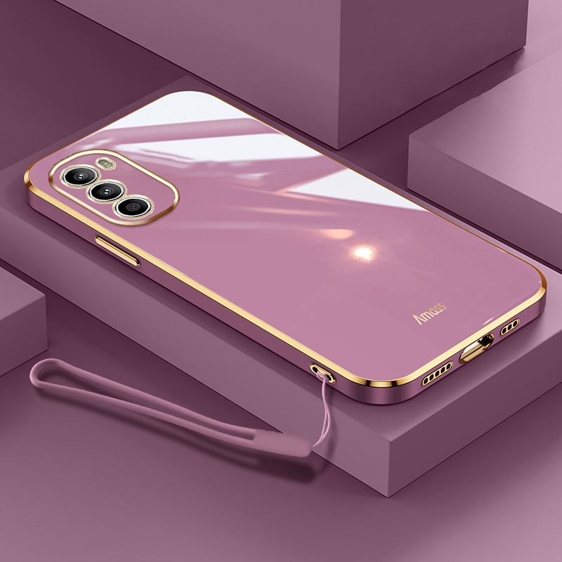Motorola Moto G52 G22 G30 G20 G10 G60 Bordas Quadradas De Luxo TPU Capa Flexível Com Cordão Brilhante