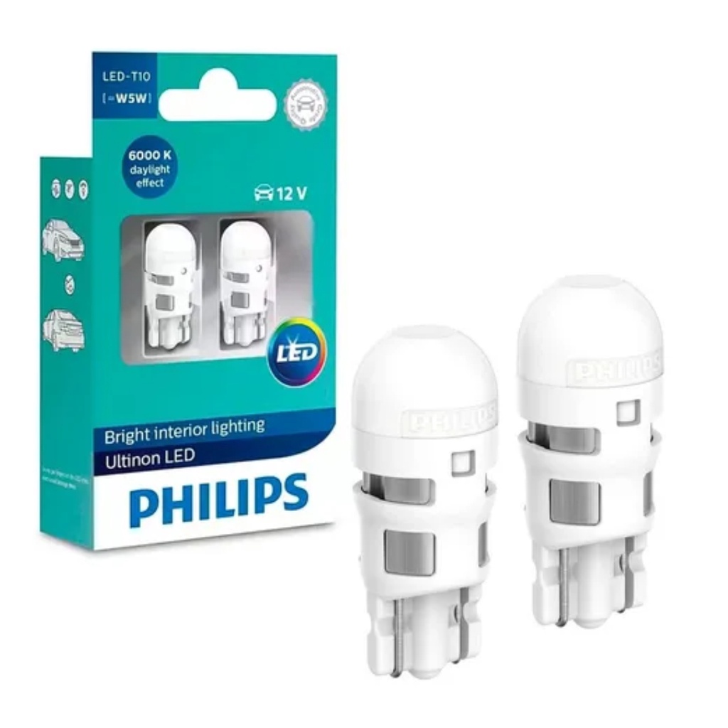 Par De Lampada Led Philips T10 Pingo Pingão 6000K Luz Interna 12v Super Branca