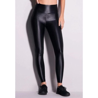 Calça Cirrê WLS Disco Couro Fake Cintura Alta Preta