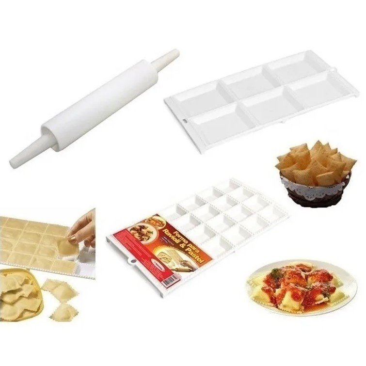 Kit Conjunto 2 Formas Para Pastéis E Mini Ravióli 1 de 6 Cavidades 1 de 24 Cavidades Rolo massa