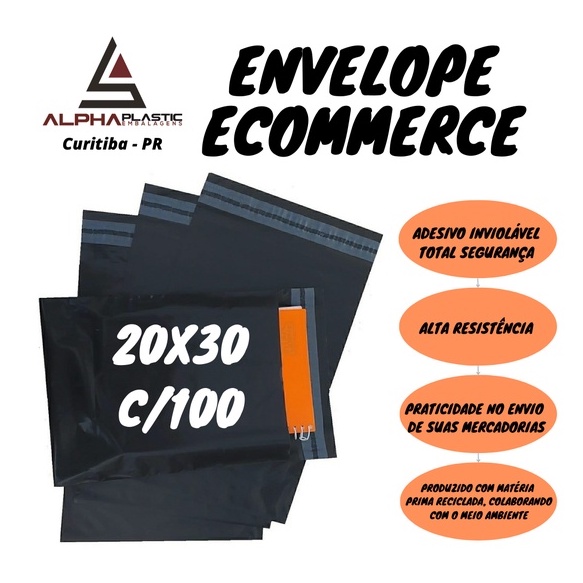 100 Unid. Envelopes Ecommerce 20x30 -  Saco Embalagem Para Correio Ecommerce - Envelope Segurança