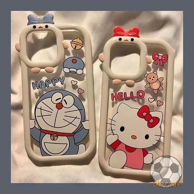 Capa Hello Kitty Para Samsung A12 A03s A13 A53 A32 A03 A52 A73 A23 A22 A02s A50 A51 A52s A50s A21s A71 A1 A33 3D Laço Pequeno Monstro Lente Doraemon Casal Macia