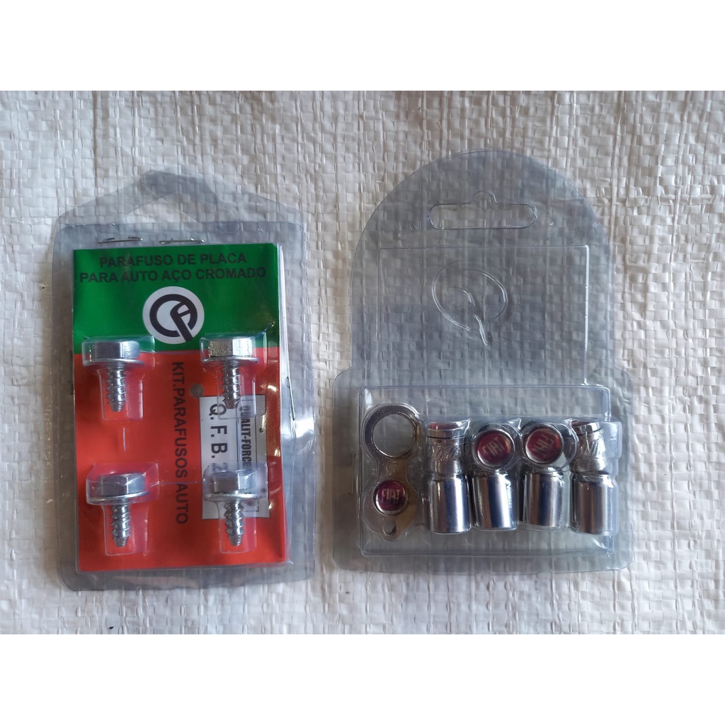 KIT FIAT VERMELHO PARAFUSO DE PLACA E TAMPA DE VÁLVULA DE PNEU COM LOGO