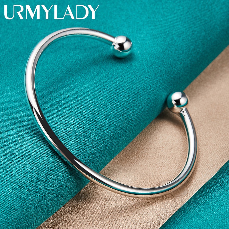 URMYLADY Prata 925 Sterling Silver 4mm Tipo C Pulseira Espiral De Cabeça Dupla Para Noivado Feminino Jóias De Encanto Da Moda