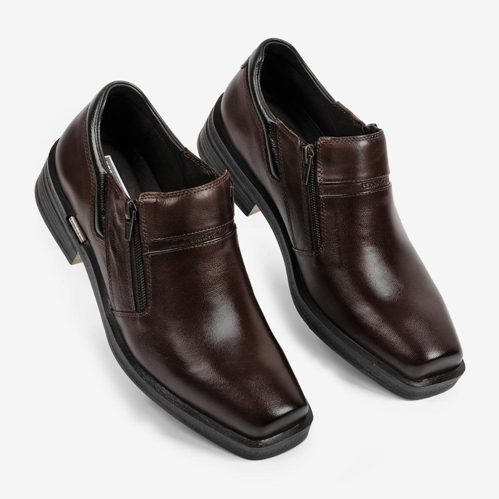 Sapato Social Masculino Ferracini Couro Legitimo Zíper Lateral Bico Quadrado Urban Way Marrom 6629D em Oferta na Shopee