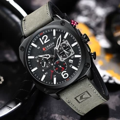 CURREN Relógio Masculino Multifuncional Couro Luminoso Moda Casual Esportiva Quartzo À Prova D'água 8398 X