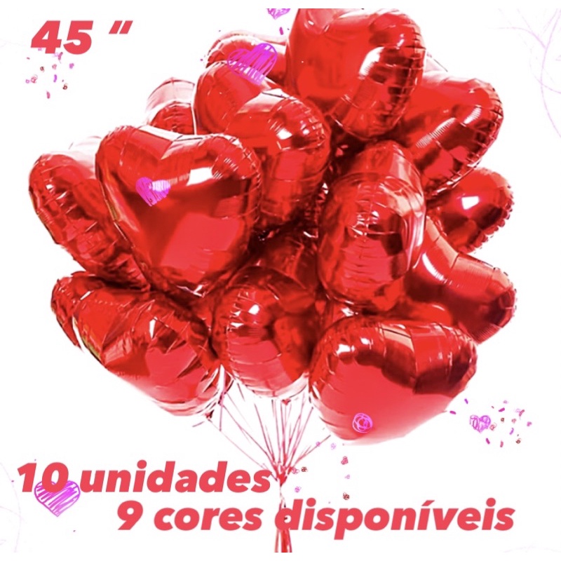Kit 10~50 Balão Coração Metalizado 45cm 18 Polegadas Várias Cores// em Oferta na Shopee