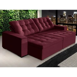 Sofá Retrátil e Reclinável 3,10m Suede Tunísia Vinho