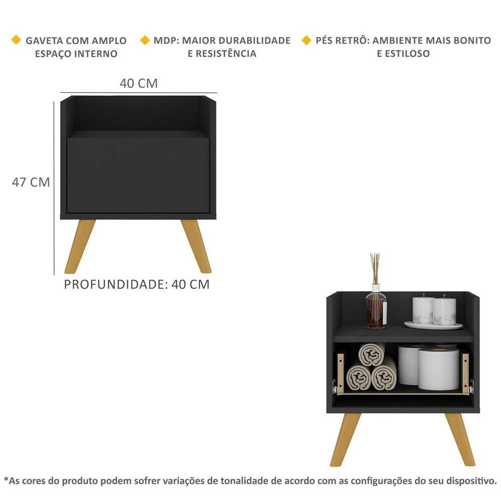 Detalhes do Gabinete Armário Banheiro 40 cm com Pés Retrô Multimóveis MP5037 Preto/Natural