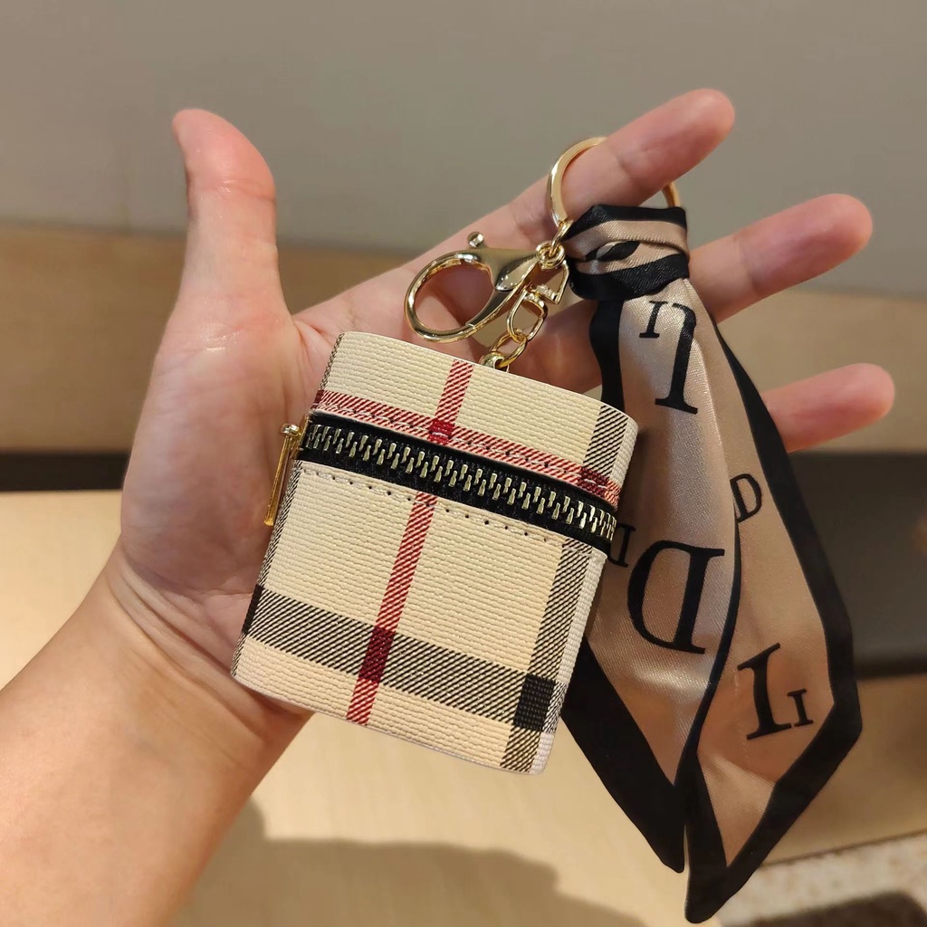Porta-Chaves De Couro Com Padrão De Luxo Mini Bolsa De Armazenamento De Fones De Ouvido Sem Fio Protetor De Fone