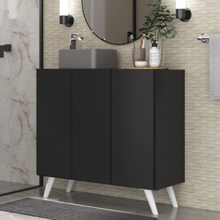 Gabinete Banheiro 3 Portas Retrô 90cm Multimóveis MP5030 Preto/Branco em Oferta na Shopee