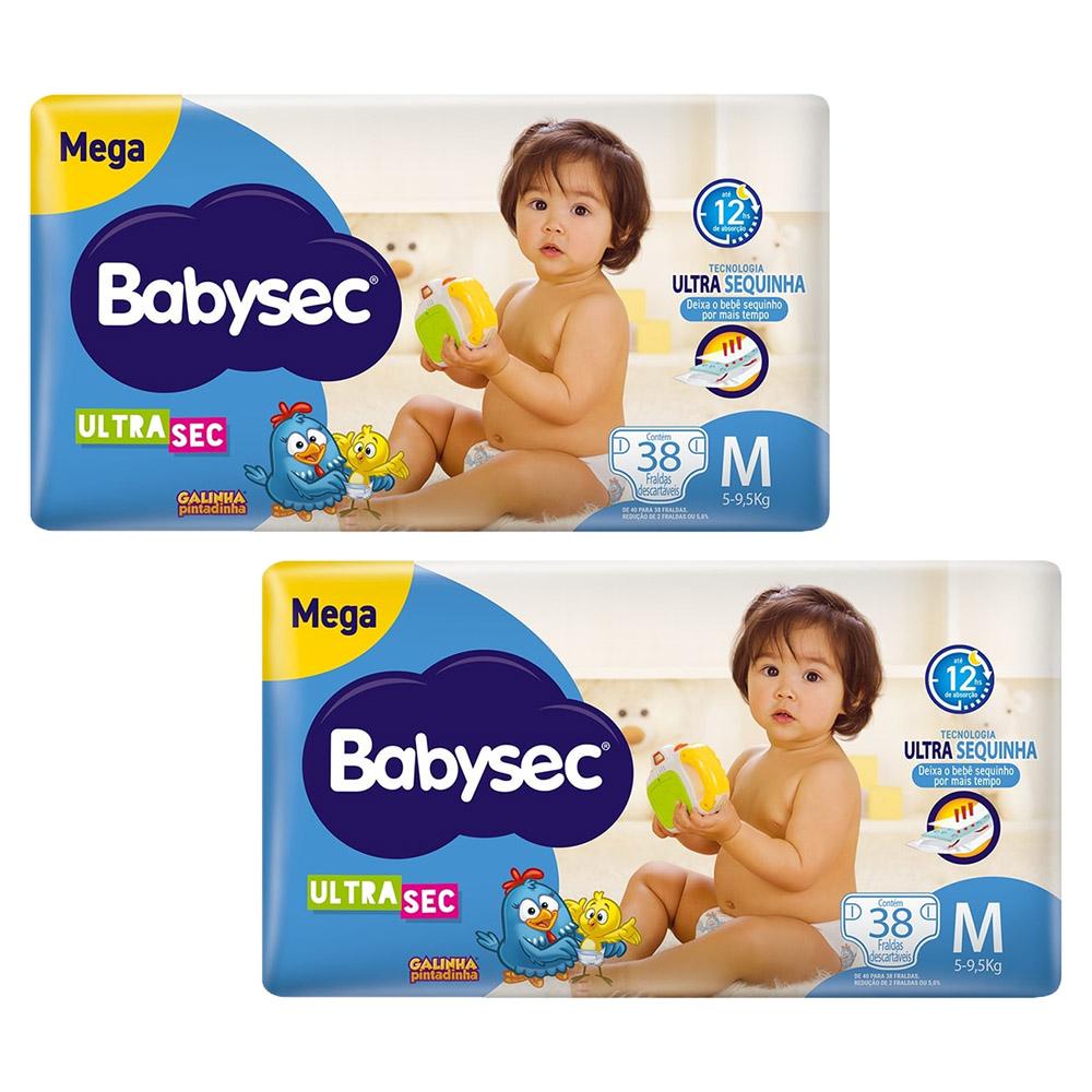 Kit 2 Fraldas Babysec Galinha Pintadinha Ultrasec Mega Tamanho M 38 unidades cada em Oferta na Shopee