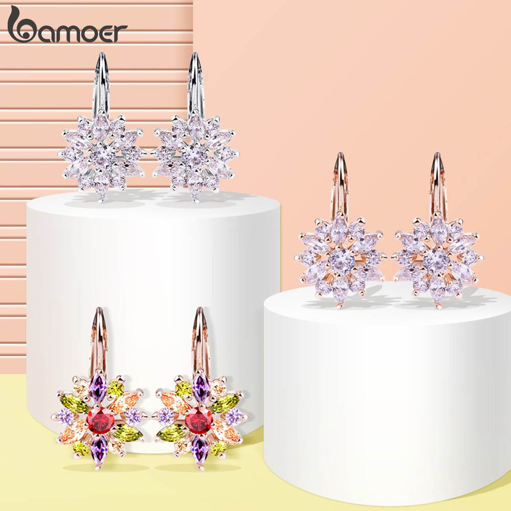 Bamoer Brincos Flor Cor De Ouro/Luxo/3 Cores Com Pedra De Zircônia - Fashion Accessories