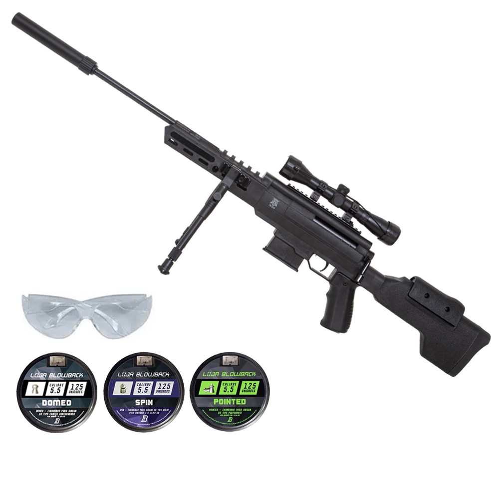 Carabina Pressão Gás Ram Nitro Black Ops 5,5mm + 1 Domed + 1 Pointed + 1 Spin + Luneta Rossi 4x32 (7/8)